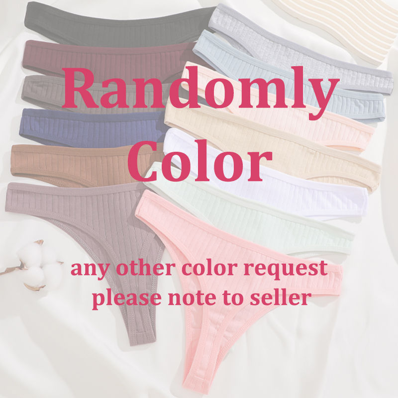 Thumbnail: 8Pcs/Set Cotton Seamless Thongs For Women Sexy Low Rise Solid Color Breathable P