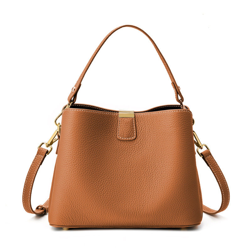 Thumbnail: 100% Genuine Leather Women's Bucket Bag Luxury Designer Versatile Shoulder Bag W