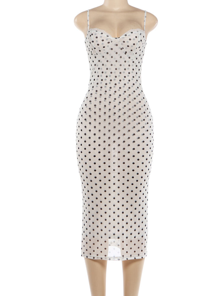 Thumbnail: Weird Puss Elegant Sling Dress Woman Summer Trend Polka Dot Print Low-Neck Backl