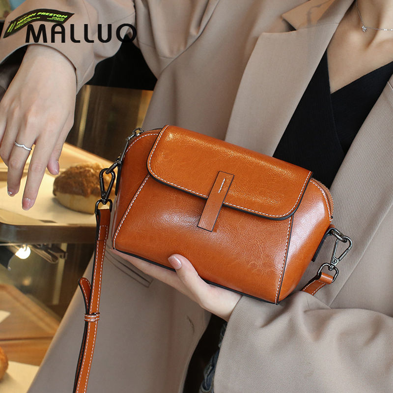 Thumbnail: Oil Wax Cowhide Genuine Leather Crossbody Small Bag for Women Fashionable Versat