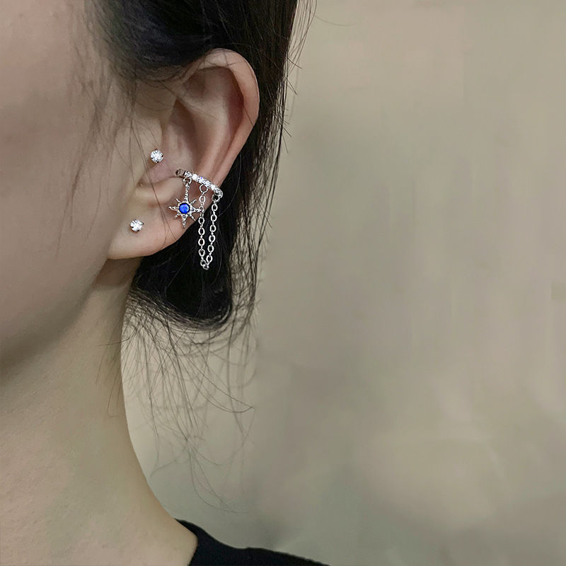 Thumbnail: CIAXY Silver Color Asymmetric Double Chain Earrings for Women Blue Water Drop St