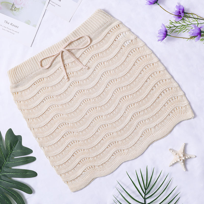Thumbnail: Swim Summer Beach Hollow Out Drawstring Waist Cover Up Skirt