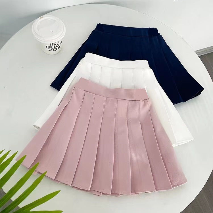 Thumbnail: 1pcs Spring Summer Girls Pleated Skirt Students Elastic A-line Skirt Kids Colleg