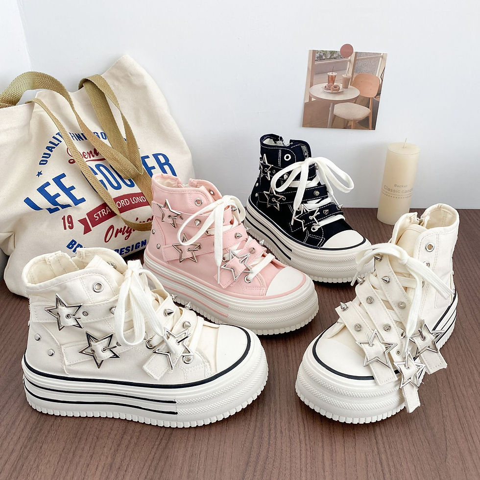 Thumbnail: Y2K Pink High-top Canvas Shoes for Women Design Rivet Buckle Lace-up Platform Wo