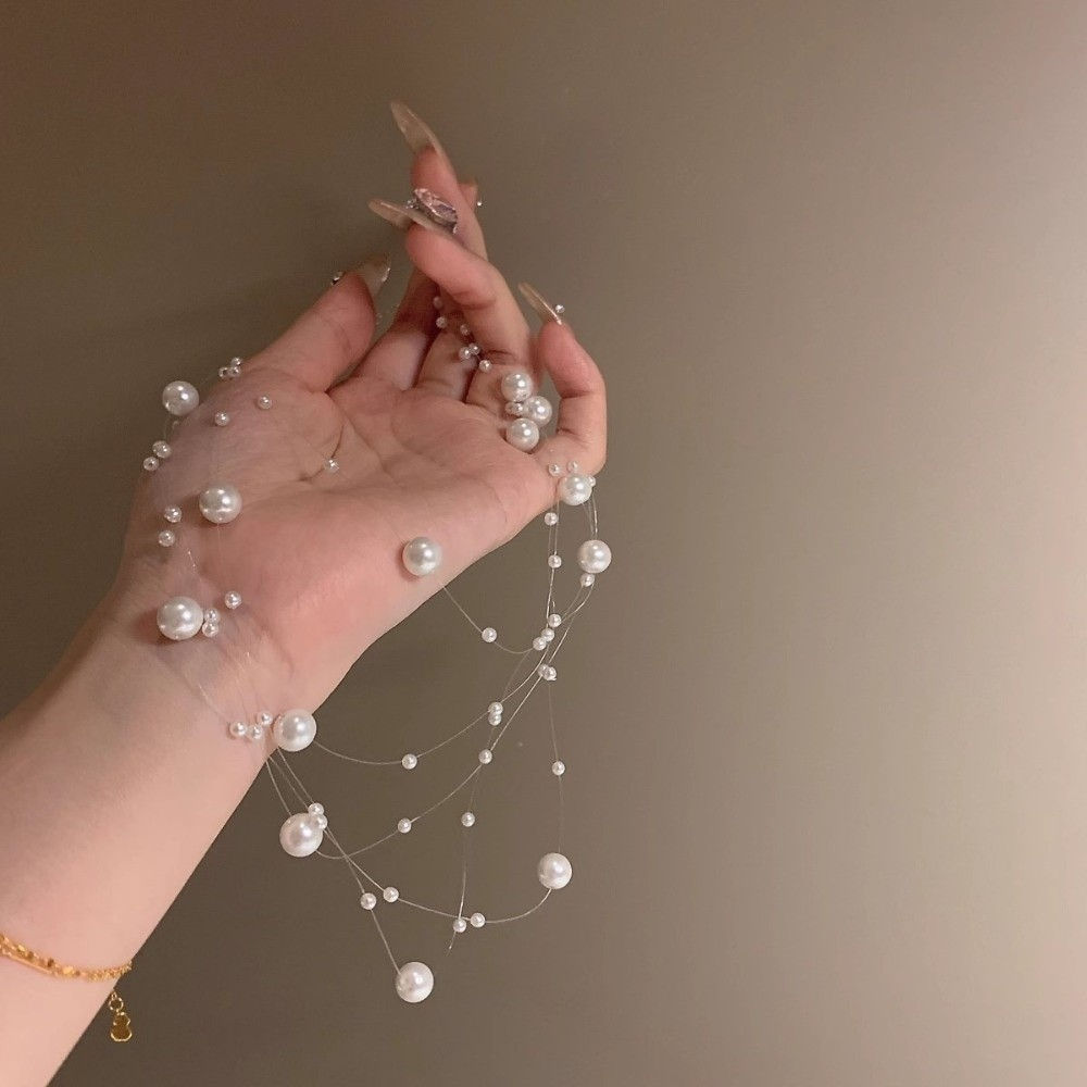 Luxury White Pearl Adjustable Length Multi-Layer Clavicle Chain Women's Jewelry