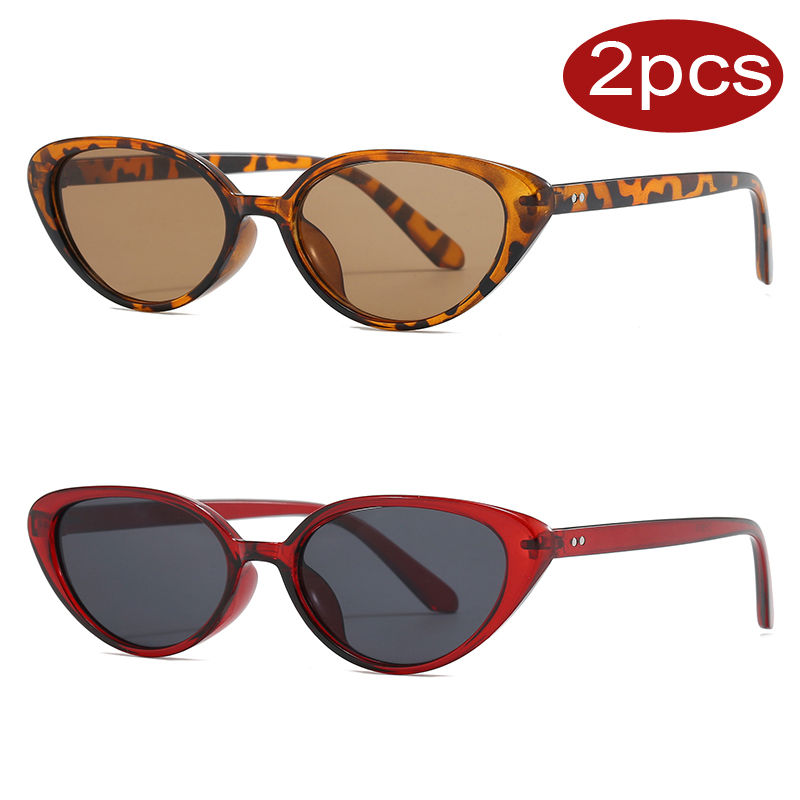 Thumbnail: 2pcs Retro Small Cat Eye Sunglasses for Women Men Rivet Design Fashion Triangle 