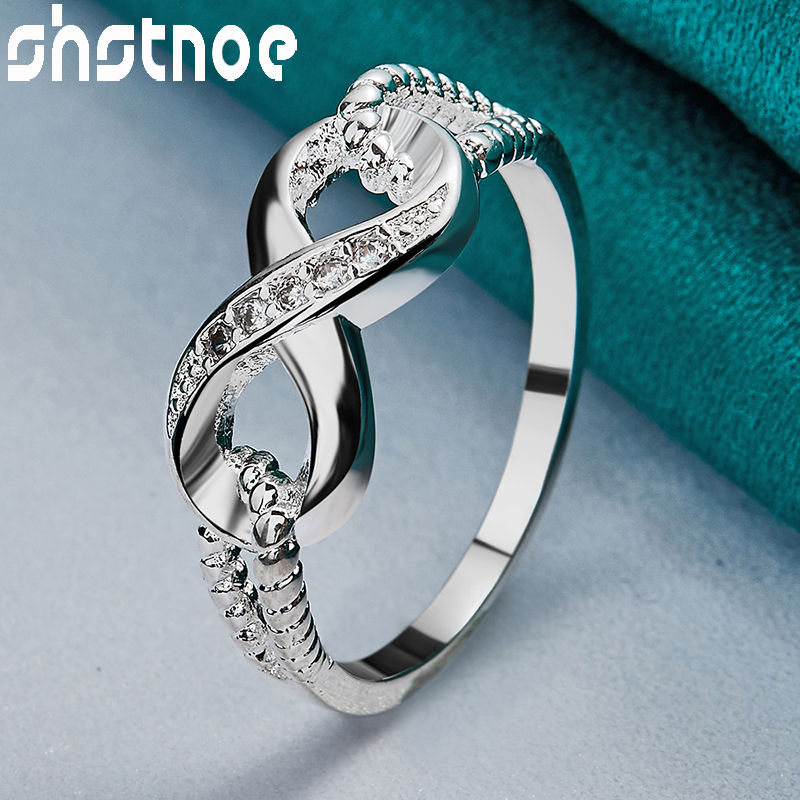 Thumbnail: SHSTONE Beautiful 925 Sterling Silver rings Inlay Zircon  Numeral 8 Ring For Wom