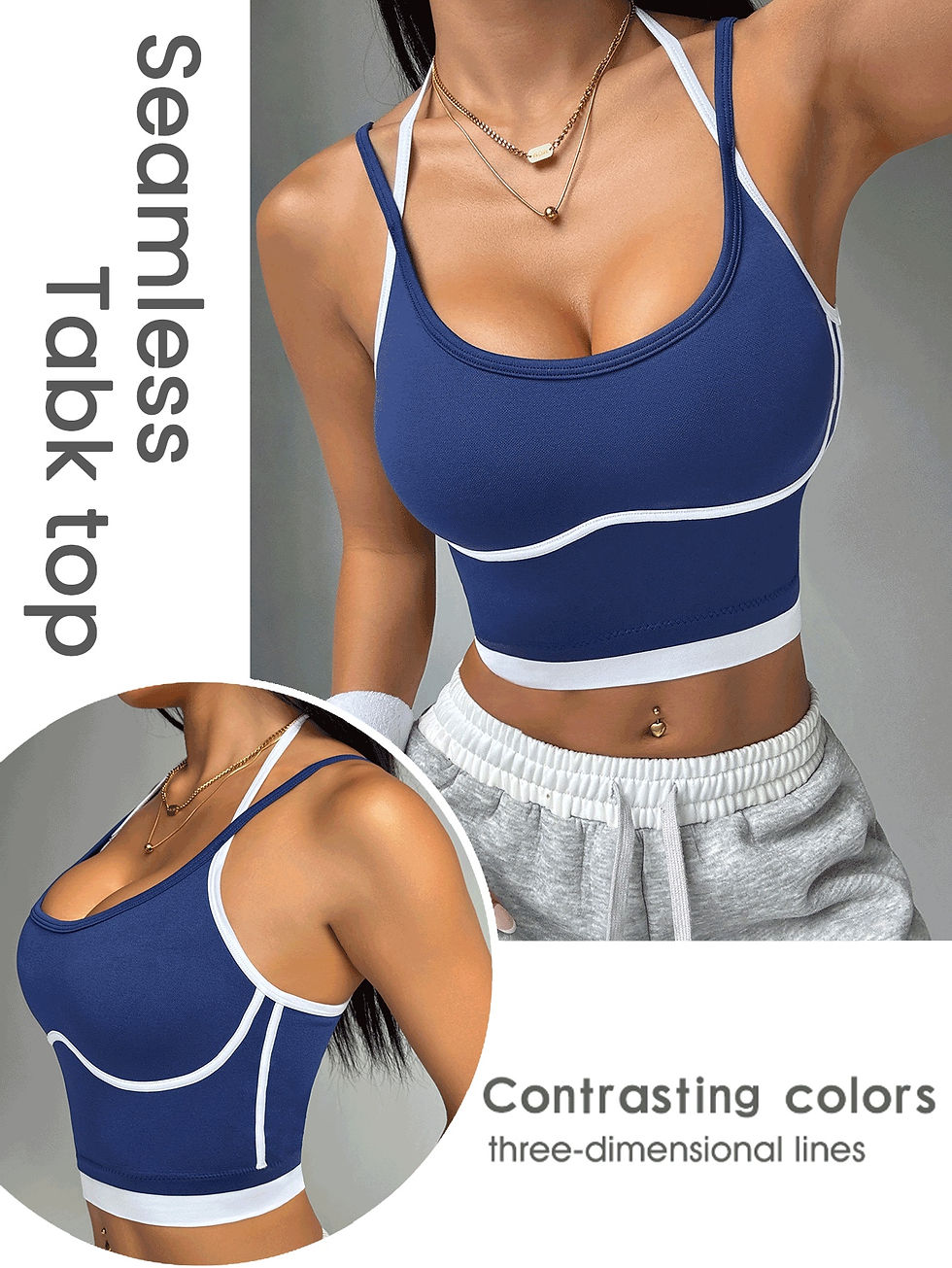 Thumbnail: Color blocking non steel ring beautiful back sports vest for women's outdoor wea