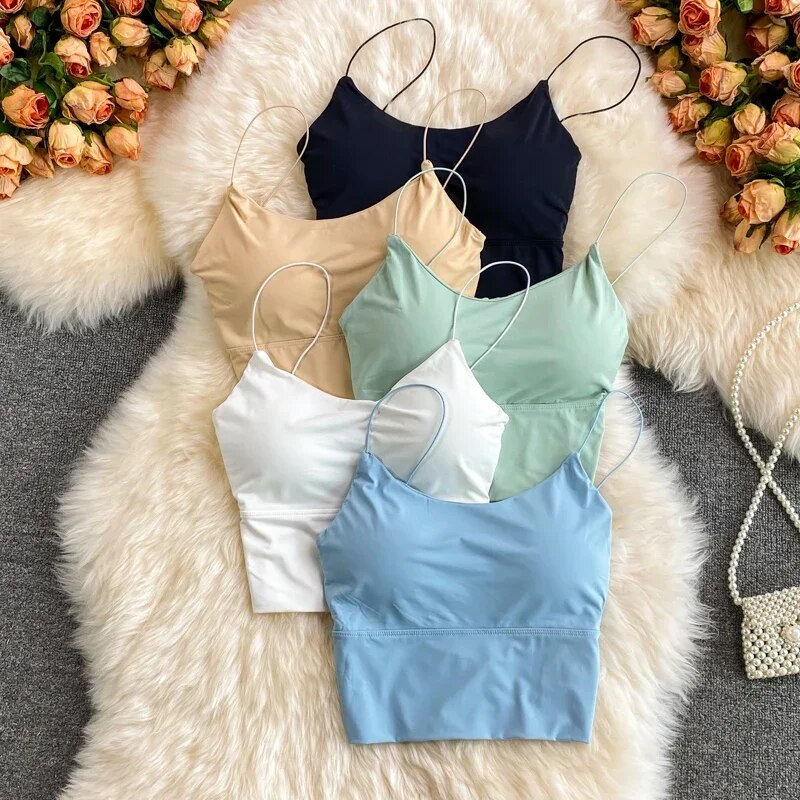 1pc Women Sexy Solid Color Camisole Ice Silk Tube Seamless Sports Tank Top Wirel