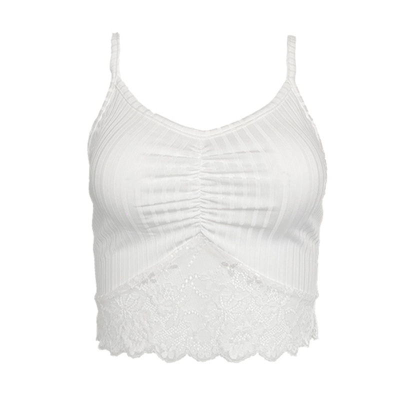 Thumbnail: White camisole 2025 new style women's V-neck lace patchwork pleated fashion sexy