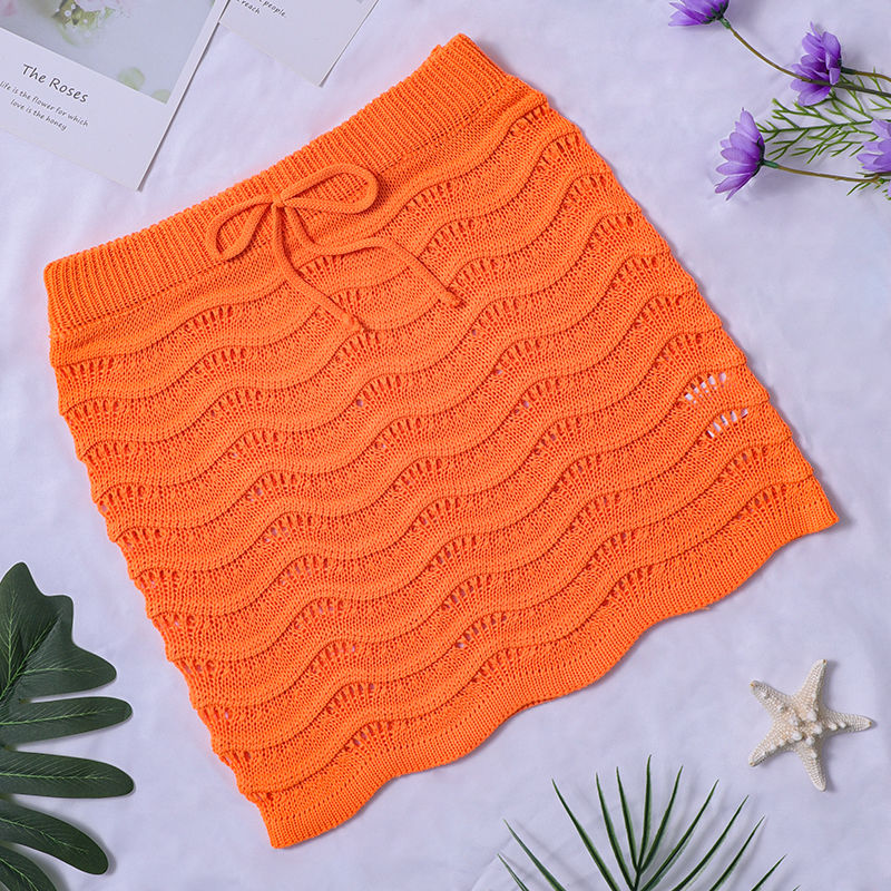 Thumbnail: Swim Summer Beach Hollow Out Drawstring Waist Cover Up Skirt
