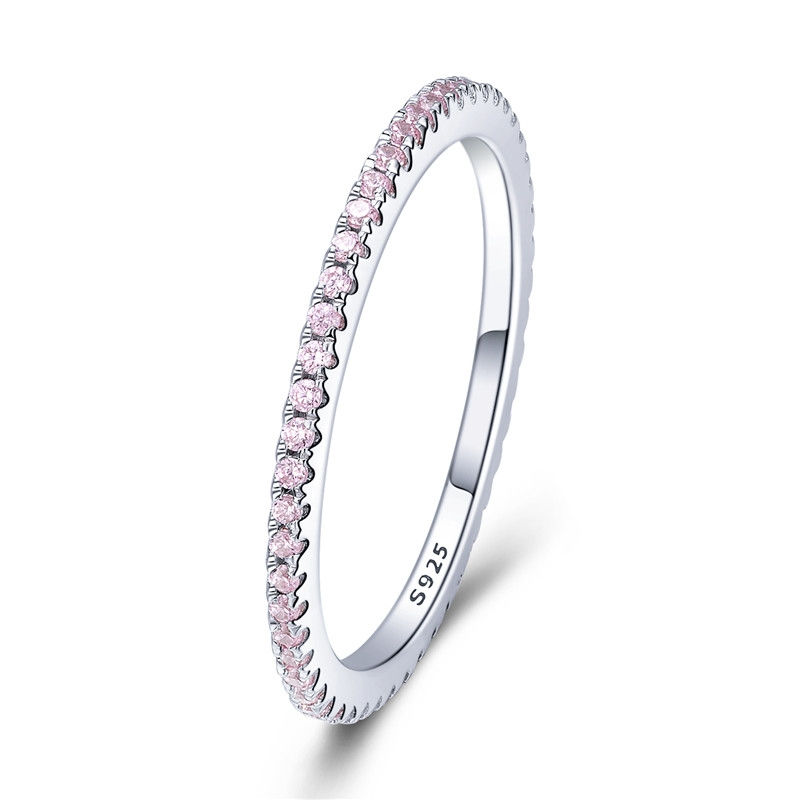 Thumbnail: BAMOER 925 Sterling Silver Full Paved Simulated Diamond Stackable Rings, Women G