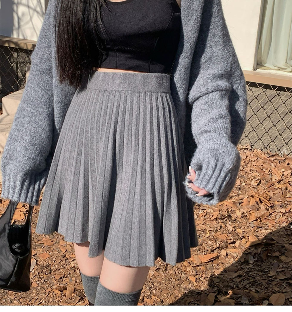 Thumbnail: Women's Autumn Elegant A-Line Knitted Mini Skirt High Waist Pleated Skirt Femme 