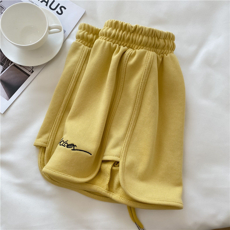 Thumbnail: Women's Casual Sweat Shorts Elastic Waist Embroidery Letter Loose Sport Shorts S