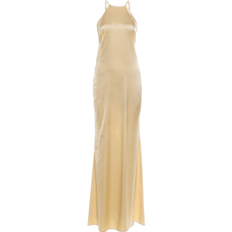 Thumbnail: Nibber Sleeveless Halter Satin Dress Women Metal Buckle Elegant Patchwork Fashio