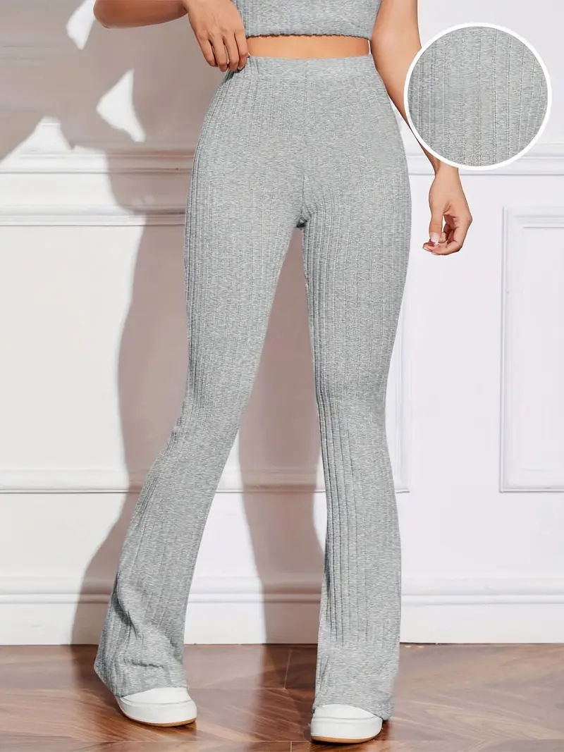 Thumbnail: Ladies' elastic waistband, large pit stripe, ribbed knit slim fit micro flared p