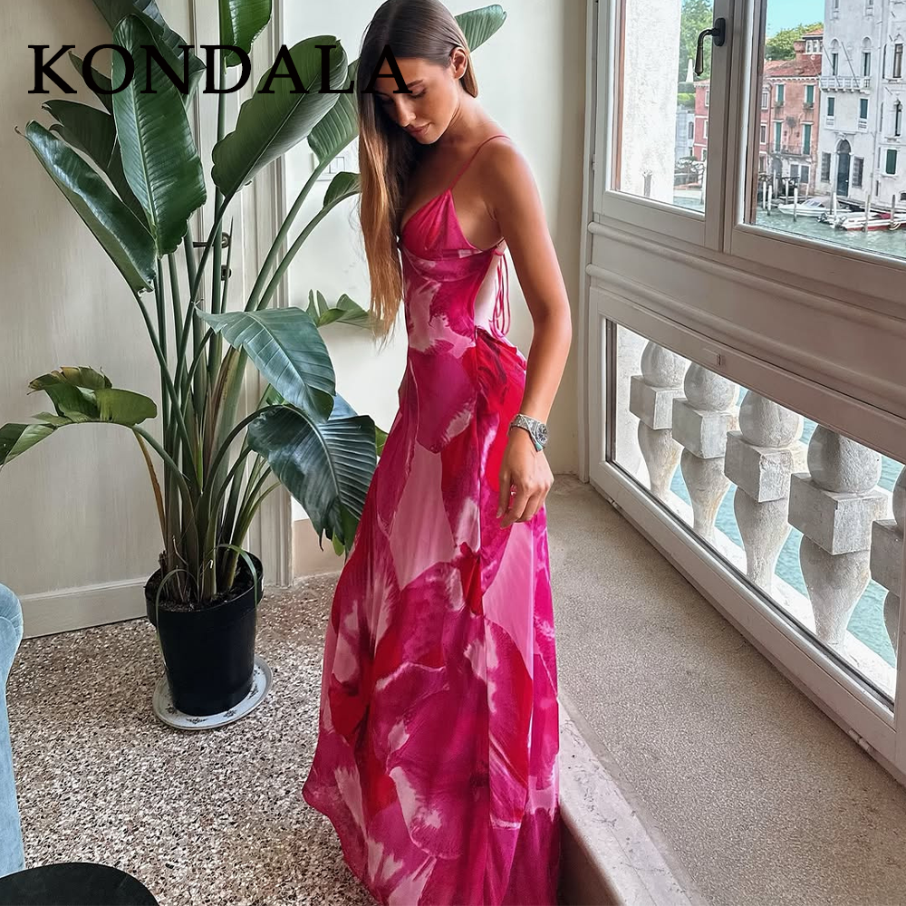 KONDALA 2026 Spring Summer Chiffon Boho Women Cami Dresses Fashion Strapless Sle