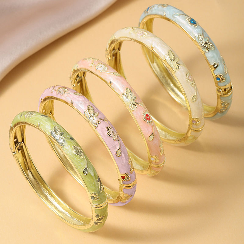 Thumbnail: FTCY 5PCS Fine Small Flower Cloisonne Enamel Bangles For Women Vintage Bohemian 