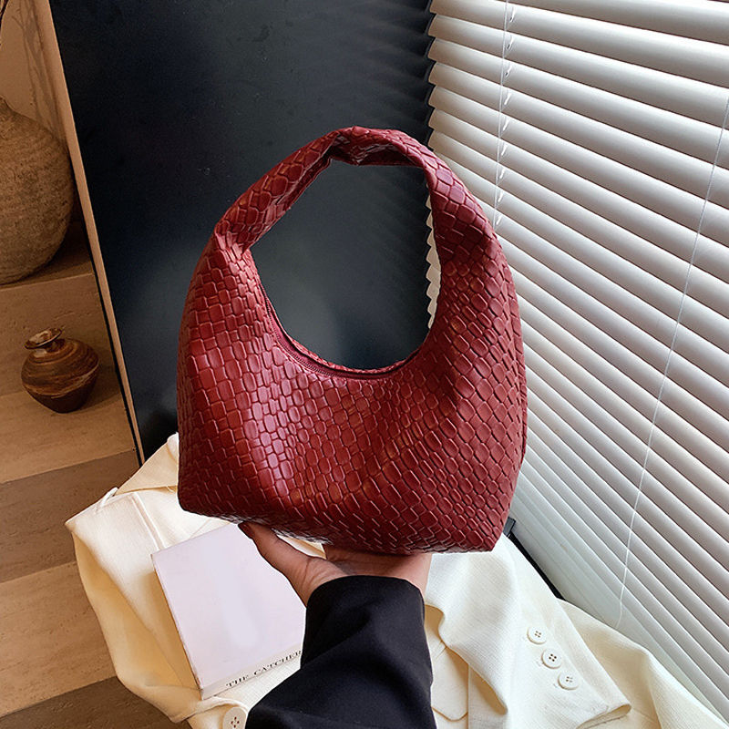 Thumbnail: Women Classic Fashion Woven Embossed Hobo Soft PU Leather Small Top-handle Shoul