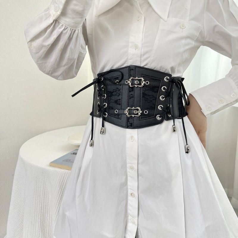 European and American retro black lace lace leather waist seal, women's decorati
