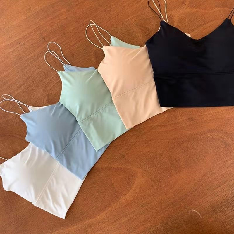 Thumbnail: 1pc Women Sexy Solid Color Camisole Ice Silk Tube Seamless Sports Tank Top Wirel
