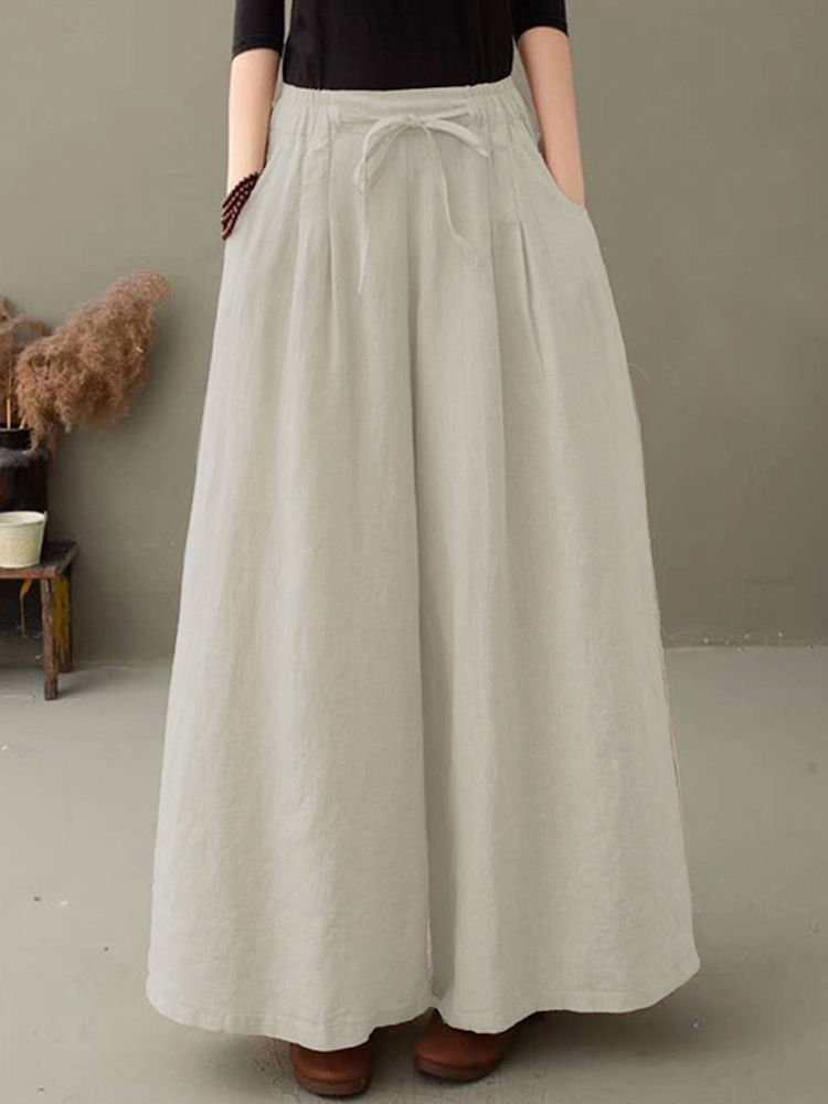 Thumbnail: ZANZEA Elegant Women's Wide Leg Pants Autumn Trousers Casual Drawstring Pantalon