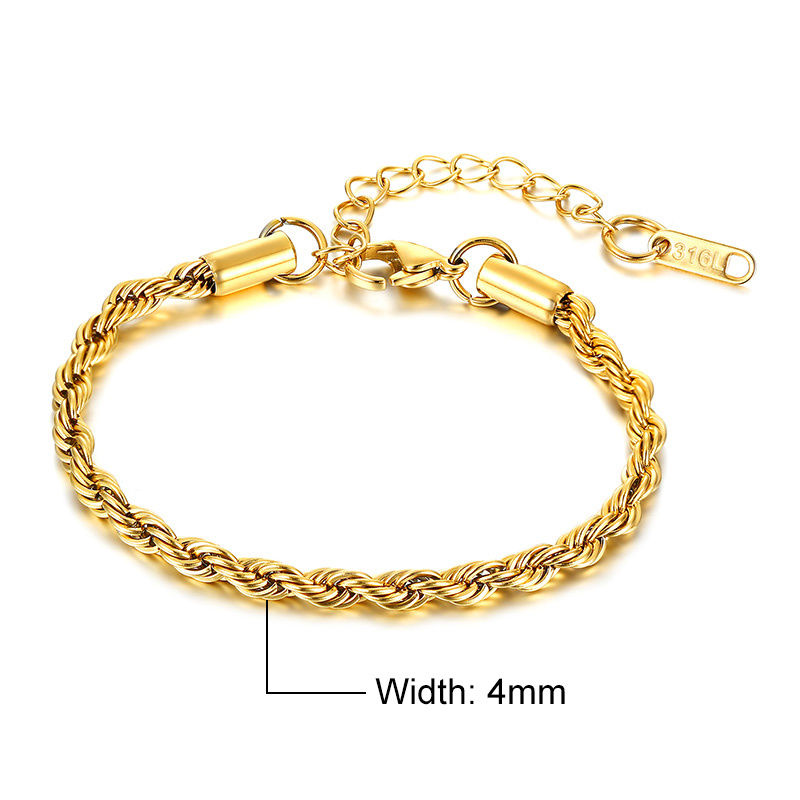 Thumbnail: Vnox Dropship 2/3/4/5mm Twisted Chain Bracelets for Women Men, Gold Color Stainl