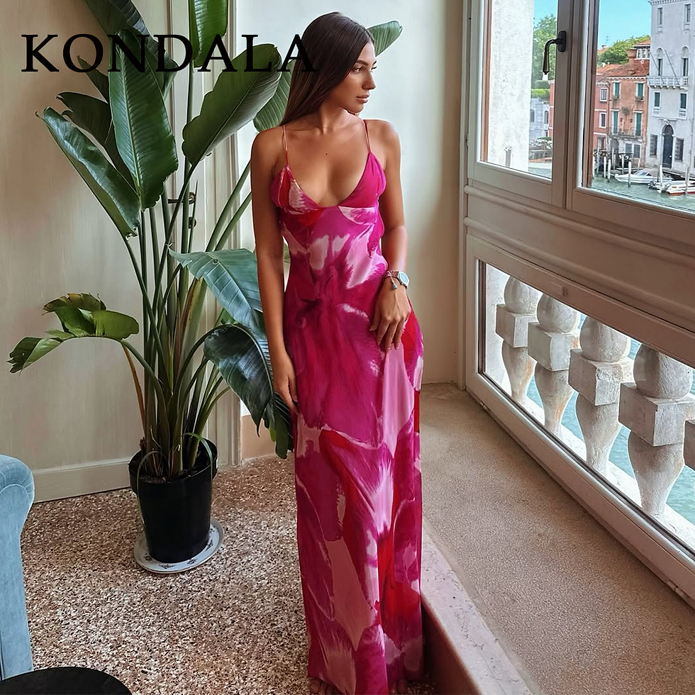 Thumbnail: KONDALA 2026 Spring Summer Chiffon Boho Women Cami Dresses Fashion Strapless Sle