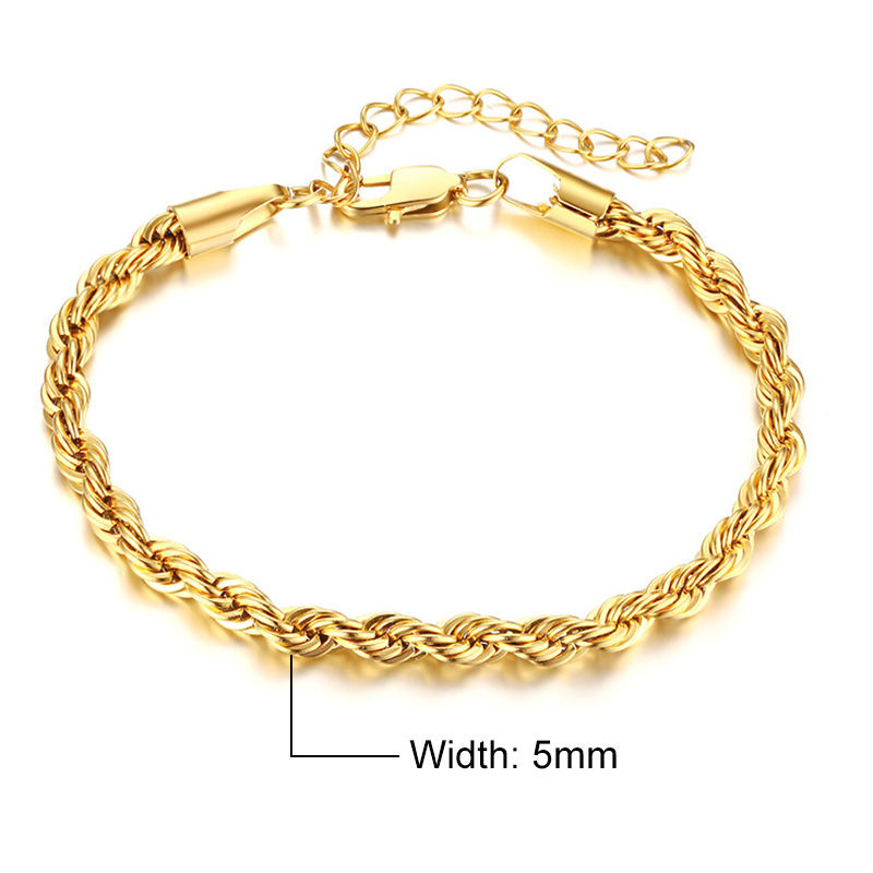 Thumbnail: Vnox Dropship 2/3/4/5mm Twisted Chain Bracelets for Women Men, Gold Color Stainl