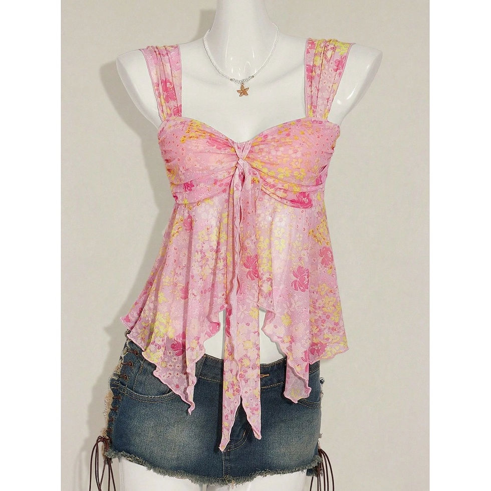 Thumbnail: Summer fashion new V-neck bow slimming and slimming design, floral micro transpa