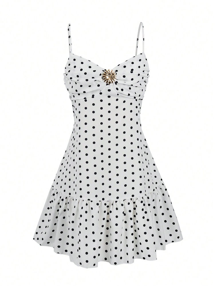 Thumbnail: 2026 Summer New Women's Polka Dot Mini Dress, Sexy Spaghetti Strap Ruffle Hem Ca