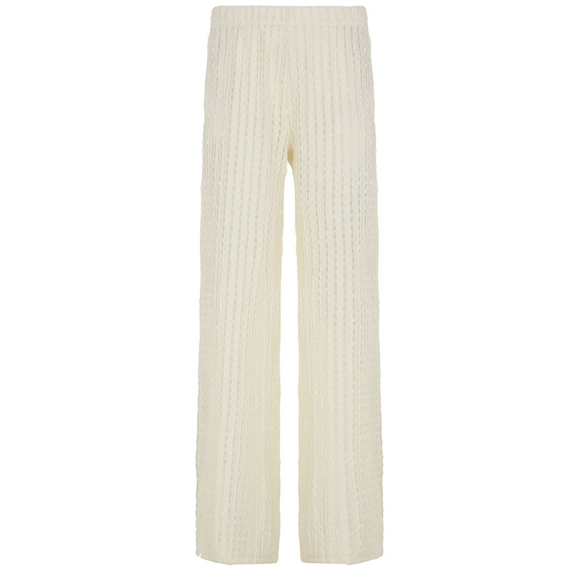 Thumbnail: SUCHCUTE Holiday Fabric Texture Beach Knitted Pants Chic White Casual Pants  Y2k