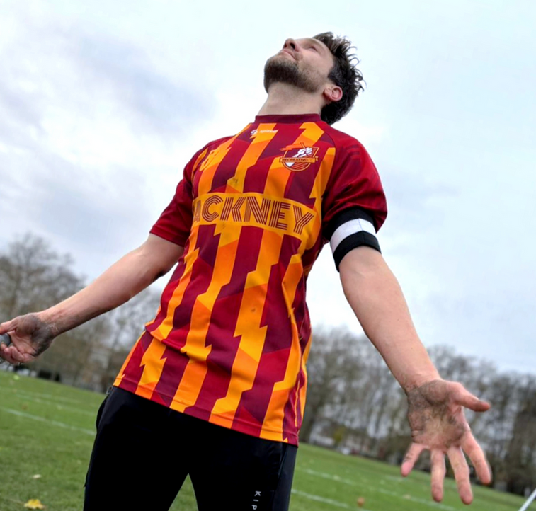 Footballer celebrating epic goal