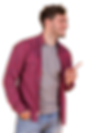 Man in red plaid shirt smiling and gesturing with his right hand
