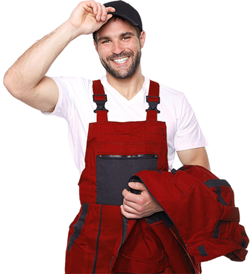 Friendly locksmith in red uniform tipping his cap, representing Ace Locksmith LLC's professional and approachable service.