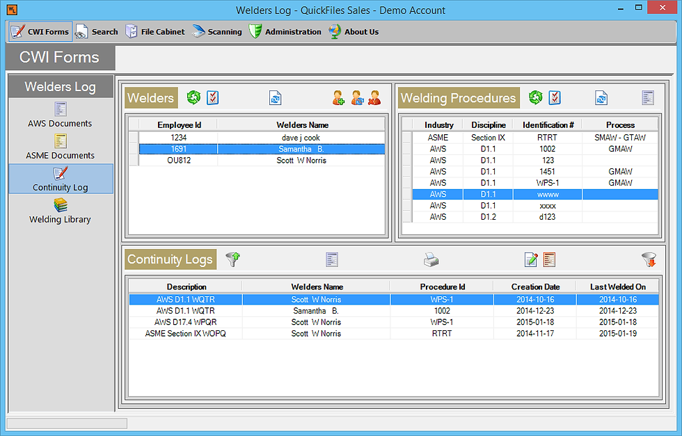 Welding service management dashboard with workflow and task tracking features