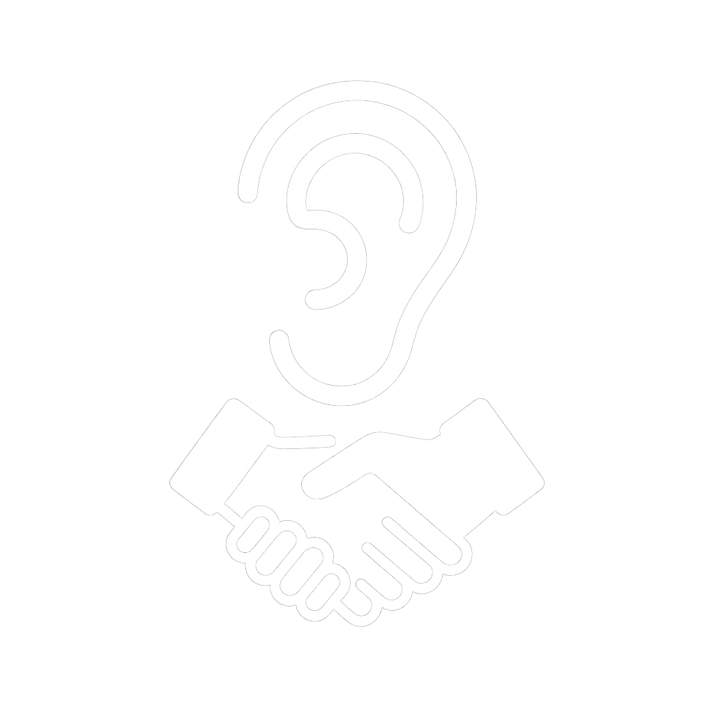 An abstract ear with a handshake below → showing audiology support & partnership..png