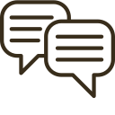 Gold speech bubble icon representing communication, client consultation, and customer service in a salon or beauty setting.