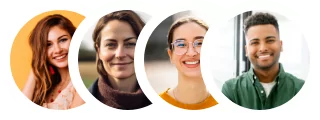 circles with images of people from customer reviews Old Town Pilates Lansing Michigan