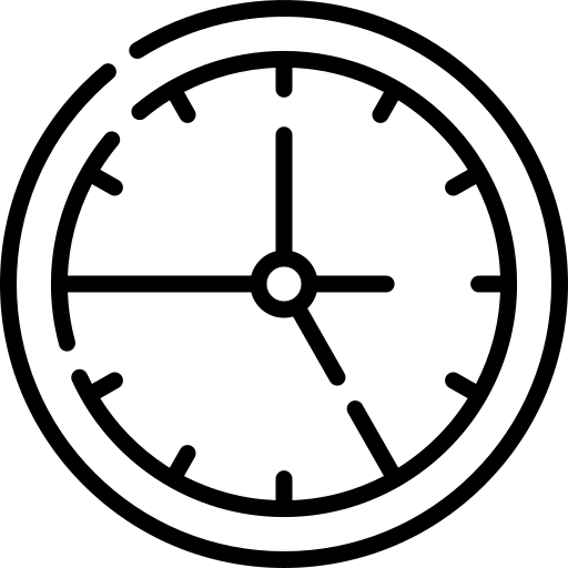 A black clock icon, representing time or scheduling.