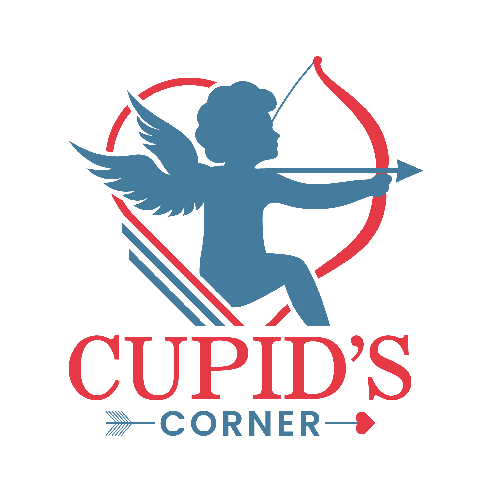 Cupid's Corner logo with a winged figure holding a bow and arrow within a heart shape
