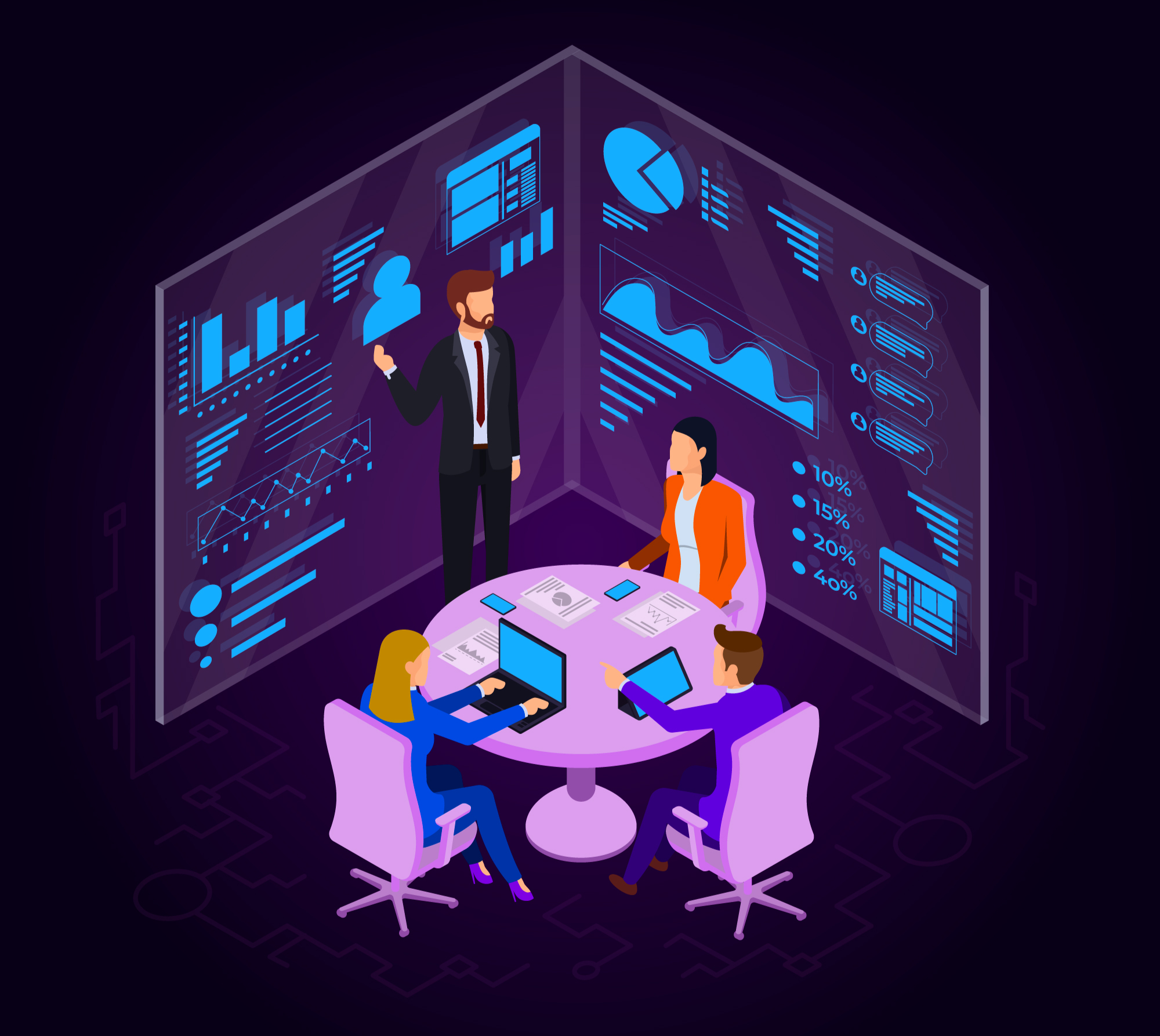 Business team meeting with data presentation