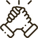 Gold handshake icon representing collaboration, teamwork, and partnership in the hair and beauty industry.