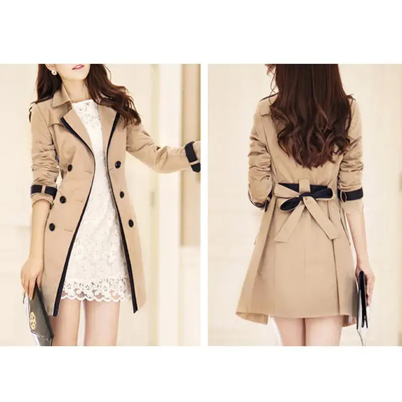 Thumbnail: Trench Coat for Women  Autumn  Double Breasted Long Trench Coats  Windbreaker