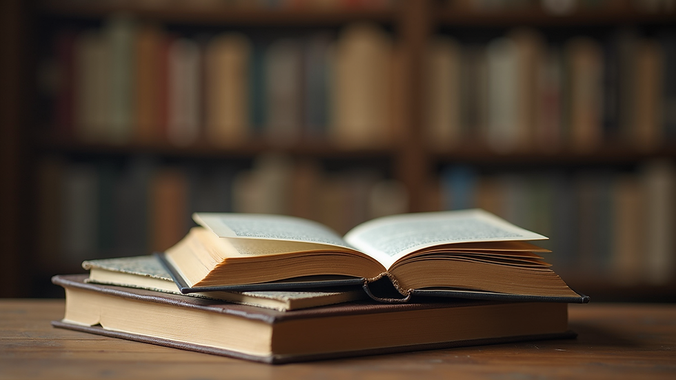 Eye-level view of a stack of classic literature books