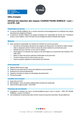 Offre D Emploi Ide Rdr Caarud Pause Diabolo