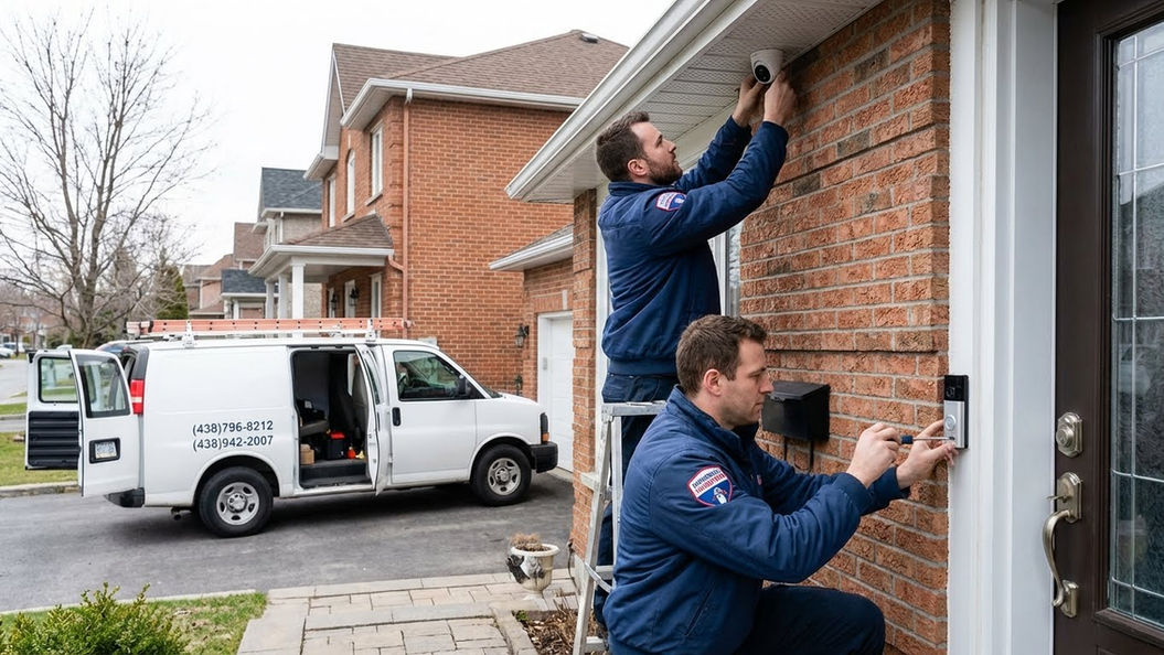 Installation d'une caméra de sécurité et d'une sonnette vidéo à domicile par un bricoleur professionnel