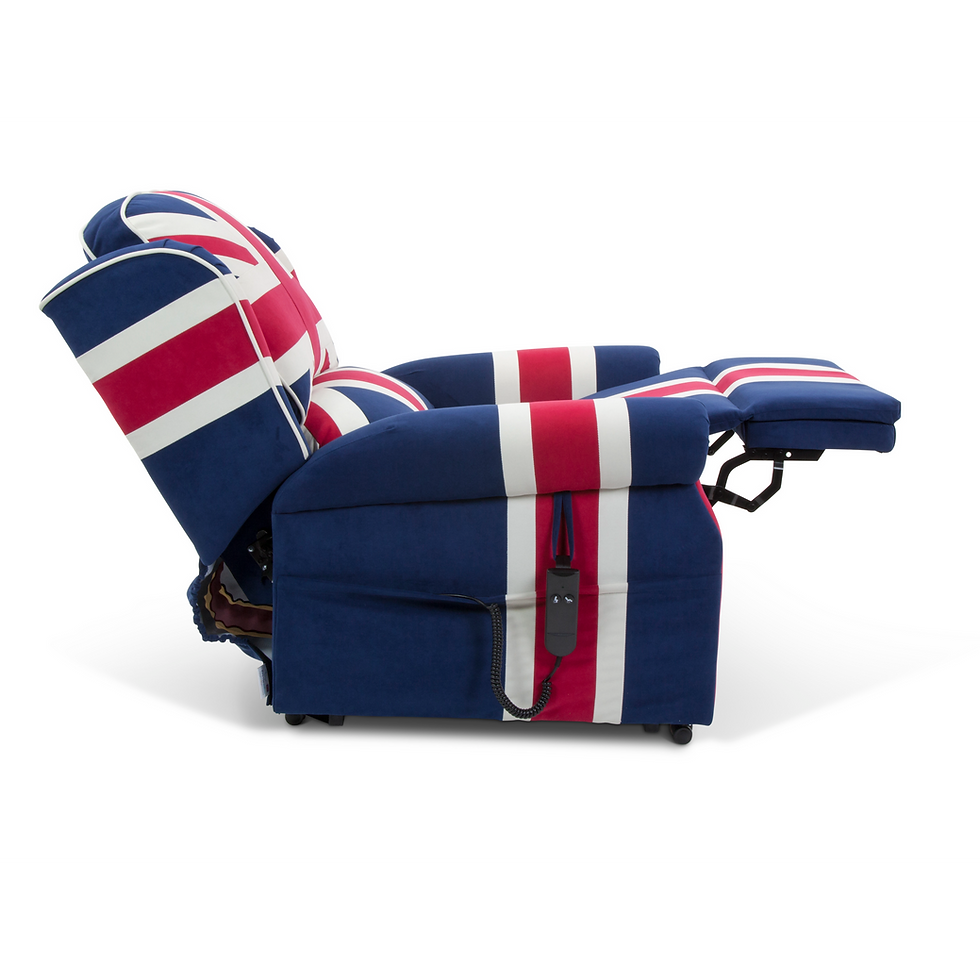 Thumbnail: Rimini Union Jack Single Motor Rise and Recline Chair Sheffield Mobility Side Reclined