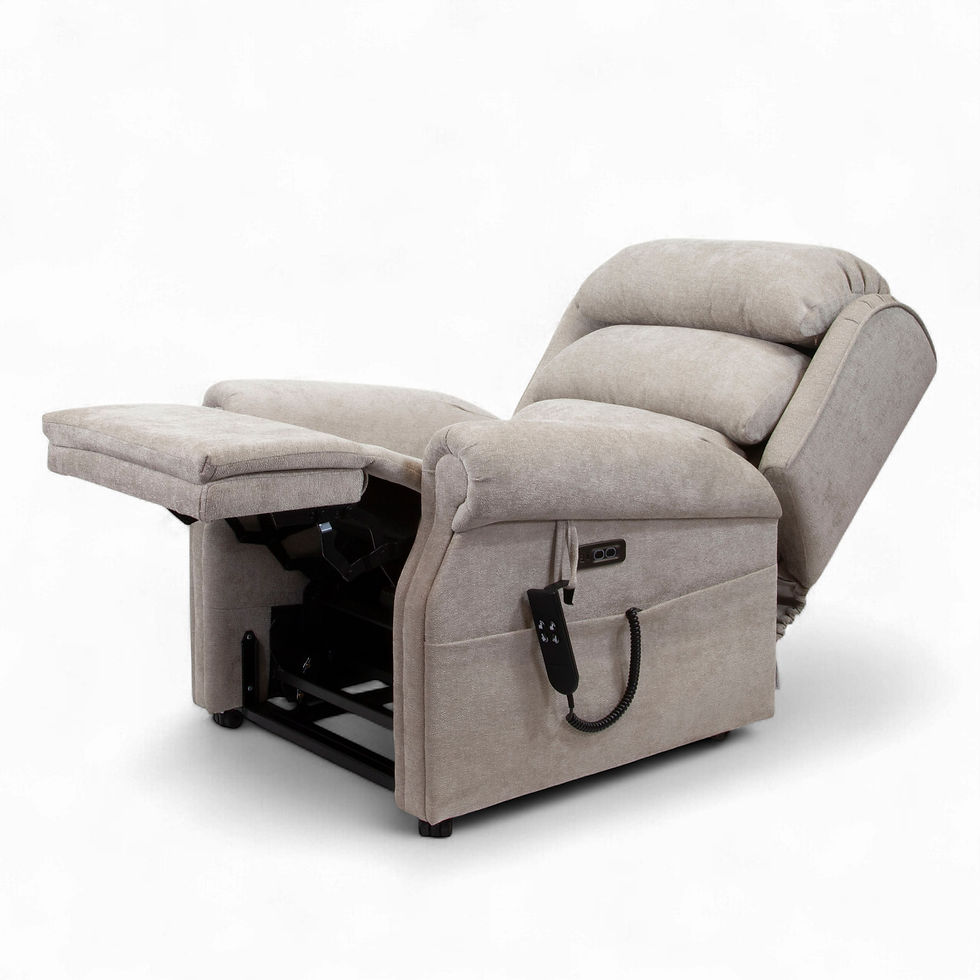 Repose Ergo Rise Dual TIS Motor Rise and Recline Chair with Wood Knuckle Arm - Front Left Reclined