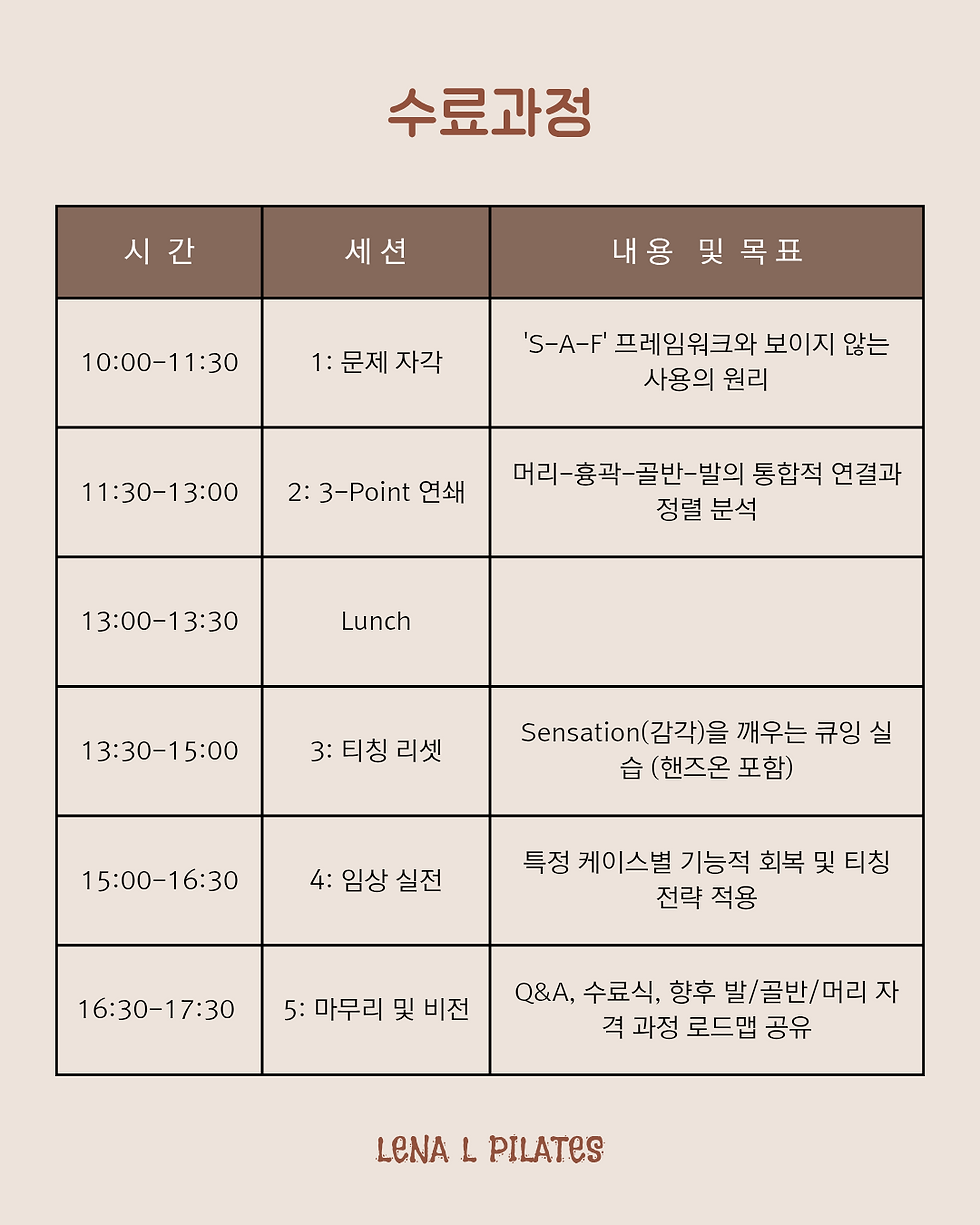 MPA 경북지역 필라테스 티칭 특강 커리큘럼